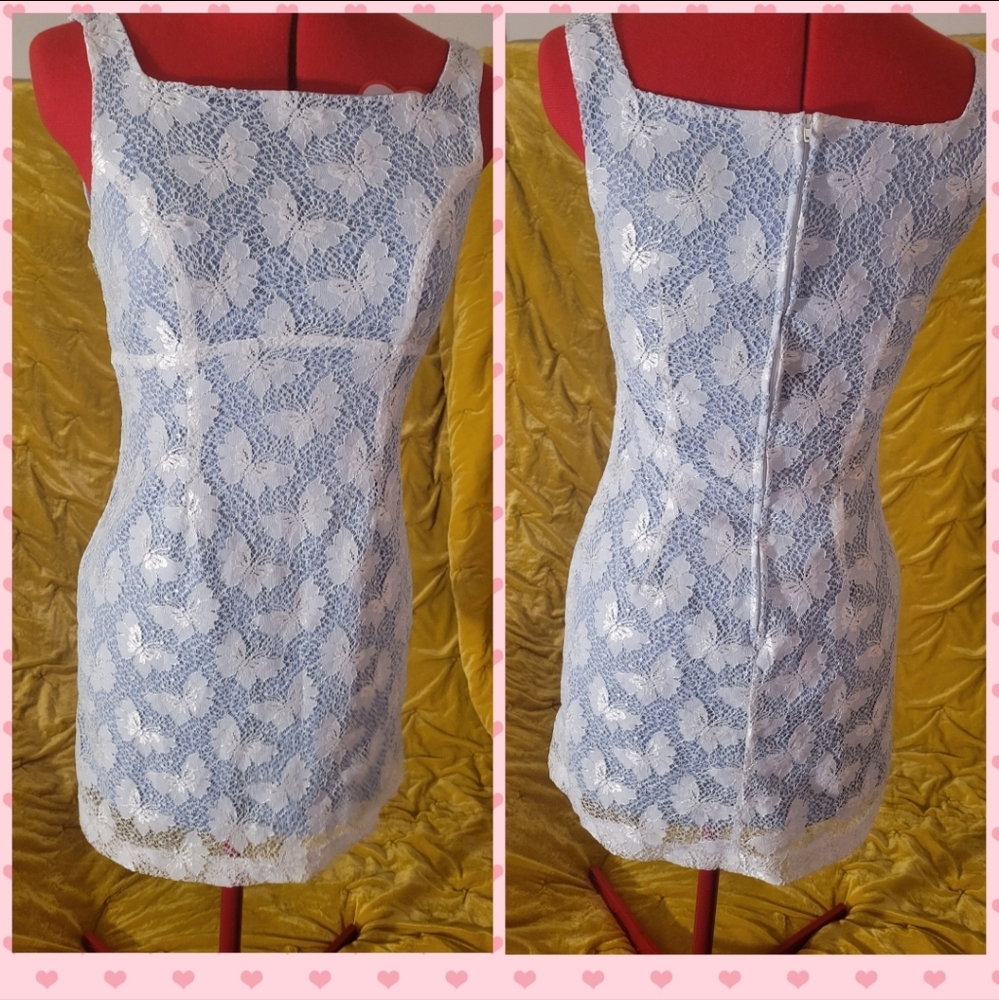 Baby blue Butterfly lace dress late 90s early 2000s Era size small